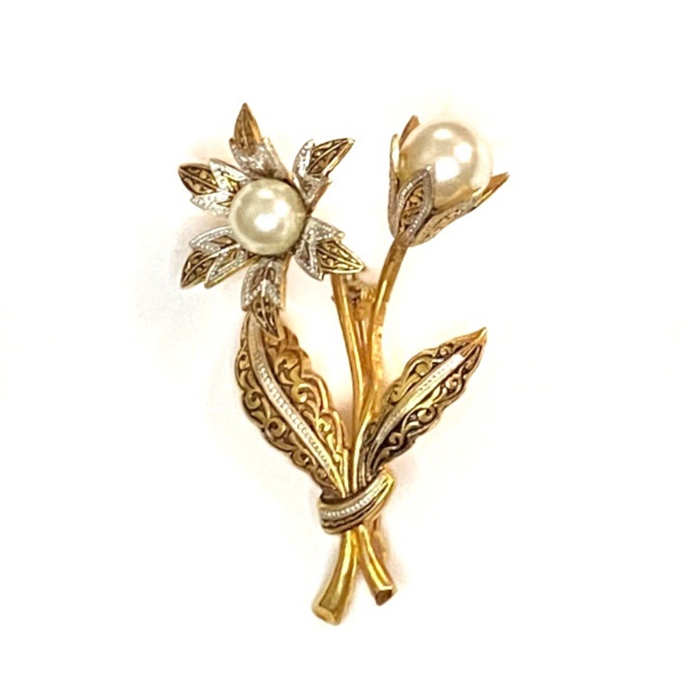 Vintage Golden Pearl Flower and Bud Brooch Pin